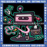 Cassette Disk Jockey Music DJ old style plates Comic Cartoon Vector Design Element Holding Radio Dj Box SVG JPG PNG Vector Clipart Cricut Cutting Files