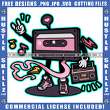 Cassette Disk Jockey Music DJ old style plates Comic Cartoon Vector Design Element Holding Radio Dj Box SVG JPG PNG Vector Clipart Cricut Cutting Files