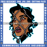 King of Pop Star Face On Cage Eyes Face Blood Dripping Vector Design Element Black Curly Hair SVG JPG PNG Vector Clipart Cricut Cutting Files