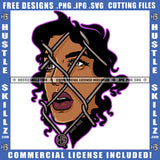 King of Pop Star Face On Cage Eyes Face Blood Dripping Vector Eye Look Design Element Black Curly Hair SVG JPG PNG Vector Clipart Cricut Cutting Files