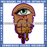 Eye Eyeball Face Looking Watching Hand Eye Blood Dripping Design Element Rosary Beads Icon Graphic On Hustling Hustle Grind Skillz SVG PNG JPG Vector Cutting Cricut Files