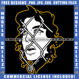 King of Pop Star Face On Cage Eyes Face Blood Dripping Bad Ass Vector Design Element Black Curly Hair SVG JPG PNG Vector Clipart Cricut Cutting Files