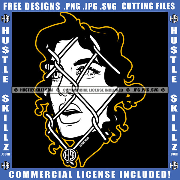King of Pop Star Face On Cage Eyes Face Blood Dripping Bad Ass Vector Design Element Black Curly Hair SVG JPG PNG Vector Clipart Cricut Cutting Files