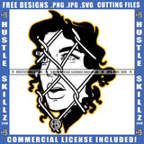 King of Pop Star Face On Cage Eyes Face Blood Dripping Bad Ass Vector Design Element Black Curly Hair SVG JPG PNG Vector Clipart Cricut Cutting Files