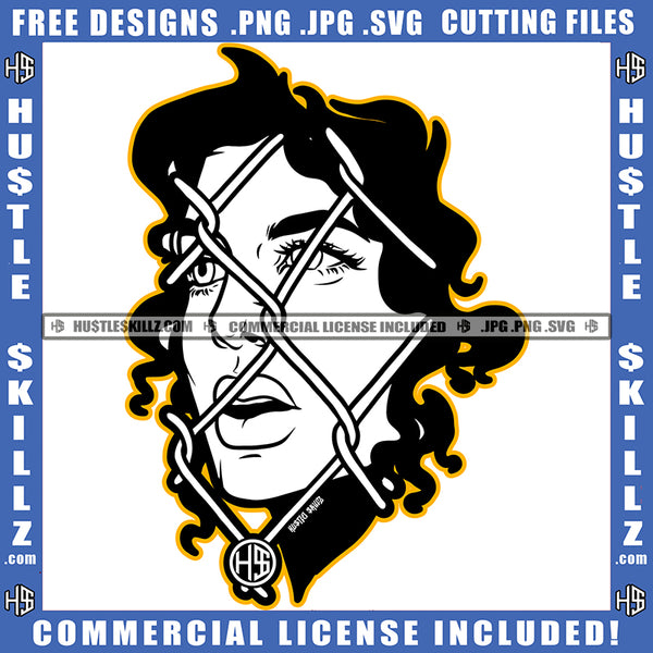 King of Pop Star Face On Cage Eyes Face Blood Dripping Bad Ass Vector Design Element Black Curly Hair SVG JPG PNG Vector Clipart Cricut Cutting Files