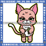 Cute Misa Cat Standing Smile Face Cat Holding Money And Money Bag Ear Ring Design Element SVG JPG PNG Vector Clipart Cricut Cutting Files