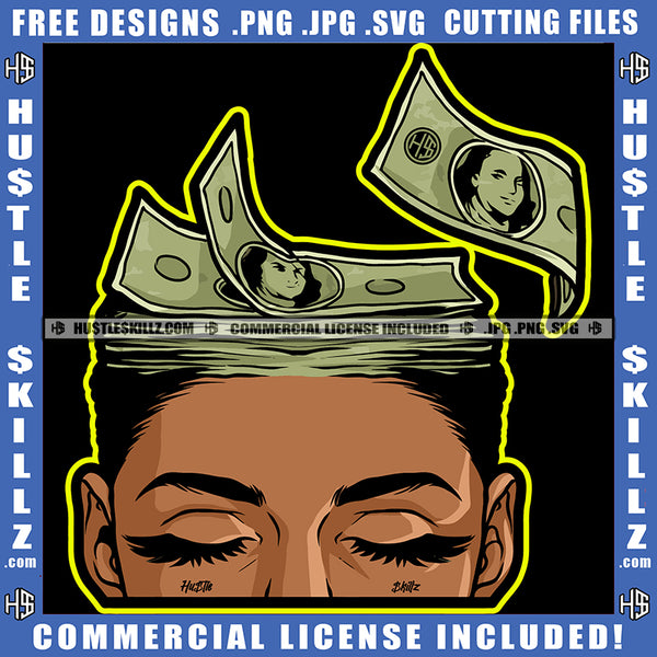 African American Woman Face Eyes Design Element Cash Money On Head Melanin Woman Eyes Magic Ski Mask Gangster SVG JPG PNG Vector Clipart Cricut Cutting Files