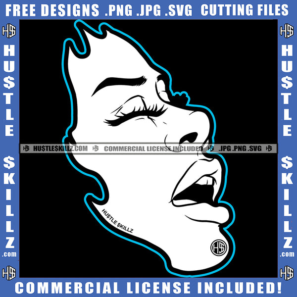 African American Melanin Woman Half Face Vector Design Element Open Mouth Heat Energy White Color Hoops Graphic Grind Skillz SVG PNG JPG Vector Cutting Cricut