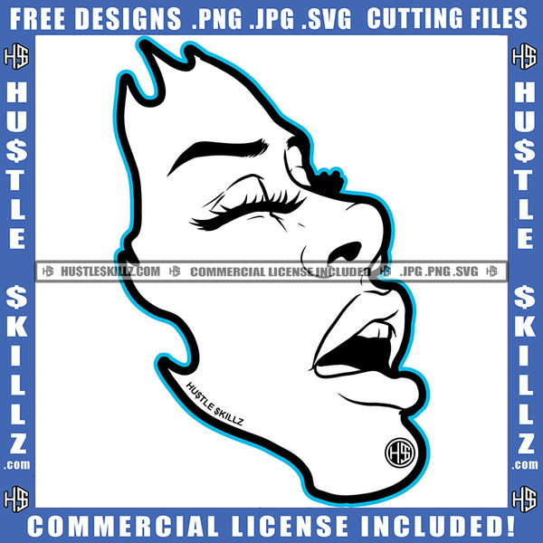African American Melanin Woman Half Face Vector Design Element Open Mouth Heat Energy White Color Hoops Graphic Grind Skillz SVG PNG JPG Vector Cutting Cricut
