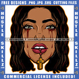 African American Woman Eyes Blood Dripping Design Element Cross On Mouth Melanin Woman Black Color Hair Vector SVG JPG PNG Vector Clipart Cricut Cutting Files