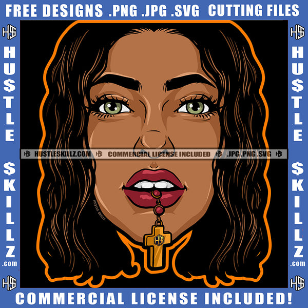African American Woman Eyes Vector Design Element Cross Bite On Mouth Melanin Woman Black Color Hair Vector SVG JPG PNG Vector Clipart Cricut Cutting Files