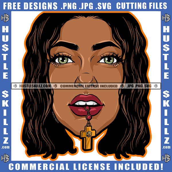 African American Woman Eyes Vector Design Element Cross Bite On Mouth Melanin Woman Black Color Hair Vector SVG JPG PNG Vector Clipart Cricut Cutting Files