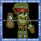 Rolled Dollar Bill Holding Gun And Money Bank Design Element Smile Face Money Roll Cartoon Standing SVG JPG PNG Vector Clipart Cricut Cutting Files