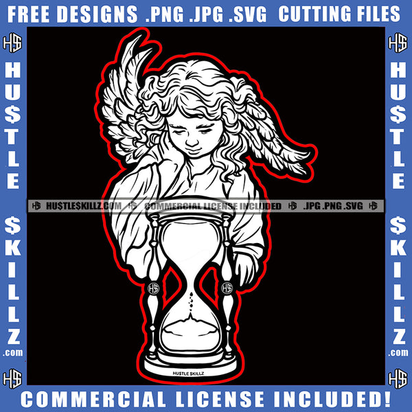 Young Melanin Angel Wing Hour Glass Design Element Time Sand Clock Timer Watch Hour Flow White Coloring Grind Skillz SVG PNG JPG Vector Cutting Cricut Files