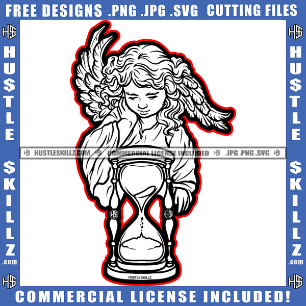 Young Melanin Angel Wing Hour Glass Design Element Time Sand Clock Timer Watch Hour Flow White Coloring Grind Skillz SVG PNG JPG Vector Cutting Cricut Files