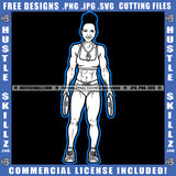 African American Fitness Woman Holding Weight Smile Face White Color Vector Design Element Melanin Six Pack Woman Wearing Bikini SVG JPG PNG Vector Clipart Cricut Cutting Files