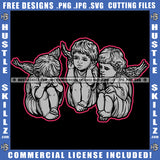 Baby Angel Sitting Vector Design Element Children Angel Wings Thinking Hand On Face SVG JPG PNG Vector Clipart Cricut Cutting Files