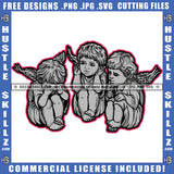 Baby Angel Sitting Vector Design Element Children Angel Wings Thinking Hand On Face SVG JPG PNG Vector Clipart Cricut Cutting Files