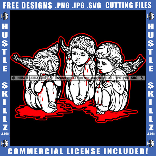 Baby Angel Sitting Design Element Angle Crying Eyes Blood Dripping Vector Blood On Floor  SVG JPG PNG Vector Clipart Cricut Cutting Files