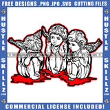 Baby Angel Sitting Design Element Angle Crying Eyes Blood Dripping Vector Blood On Floor  SVG JPG PNG Vector Clipart Cricut Cutting Files