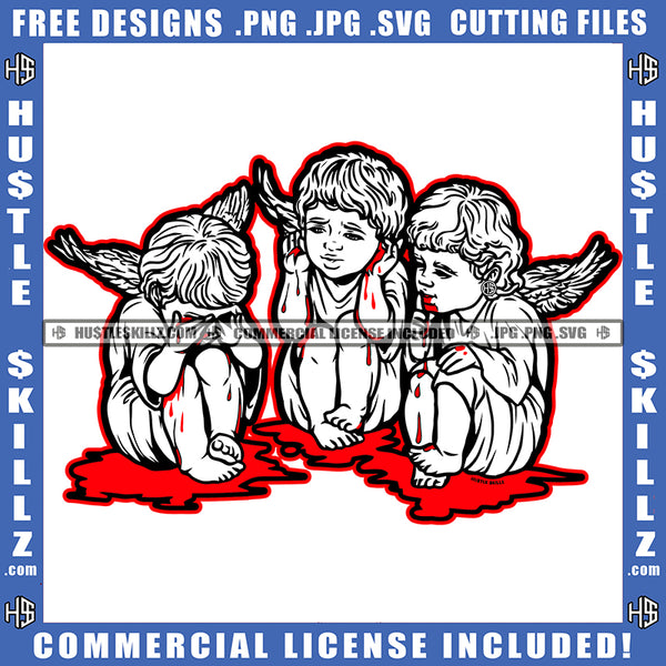 Baby Angel Sitting Design Element Angle Crying Eyes Blood Dripping Vector Blood On Floor  SVG JPG PNG Vector Clipart Cricut Cutting Files