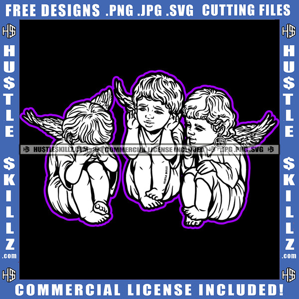 Baby Angel Sitting Vector Design Element Children Angel Wings Thinking Hand On Face SVG JPG PNG Vector Clipart Cricut Cutting Files