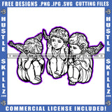 Baby Angel Sitting Vector Design Element Children Angel Wings Thinking Hand On Face SVG JPG PNG Vector Clipart Cricut Cutting Files