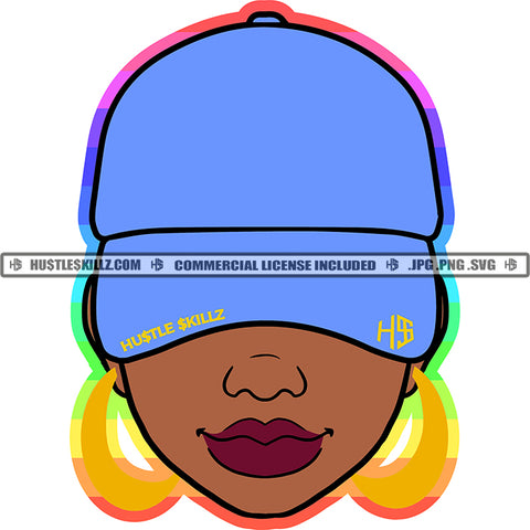 African American Melanin Woman Baseball Cap Hat Sport Outwear Hoop Earrings Short Hairstyle Grind SVG PNG JPG Vector Cutting Cricut Files