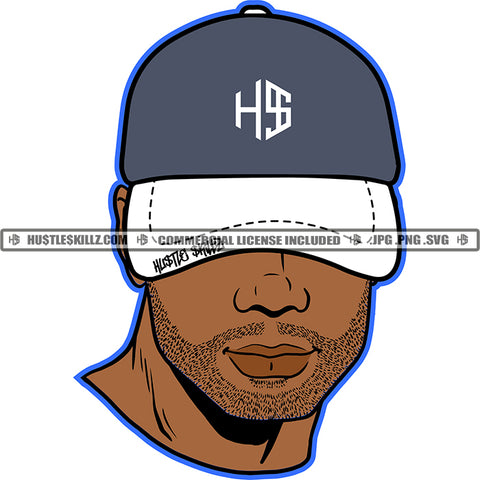 Black Man Light Beard Gray White Baseball Cap Hat Hustler Hustle Skillz JPG PNG  Clipart Cricut Silhouette Cut Cutting