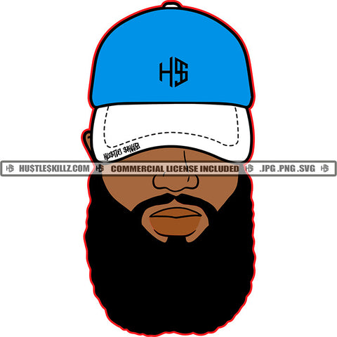 Black Man Heavy Full Beard Blue White Baseball Cap Hat Hustler Hustle Skillz JPG PNG  Clipart Cricut Silhouette Cut Cutting