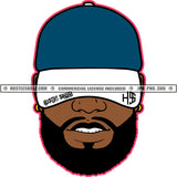 Black Man Full Beard Royal Blue Baseball Cap Hat Gold Earrings Hustler Hustle Skillz JPG PNG  Clipart Cricut Silhouette Cut Cutting