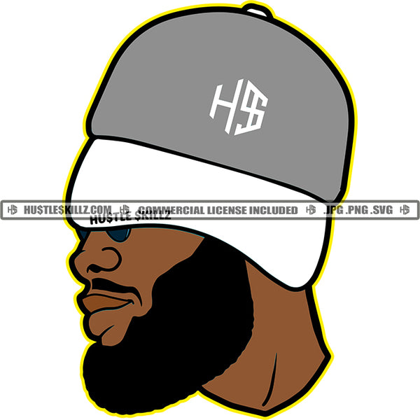 Black Man Heavy Full Beard Gray White Sideways Baseball Cap Hat Sunglasses Hustler Hustle Skillz JPG PNG  Clipart Cricut Silhouette Cut Cutting