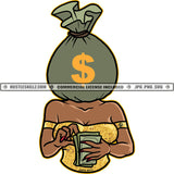 Black Woman Body Bank Bag Head Dollar Sign Woman Counting Money Dollar Bills Gold Dress Skillz JPG PNG  Clipart Cricut Silhouette Cut Cutting