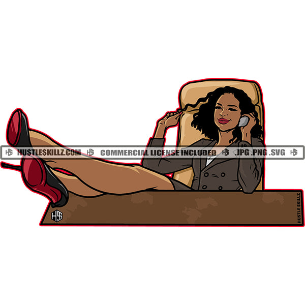 Boss Lady Black Business Woman Boss Skilled Manager CEO Professional Feet Desk Suit Red Bottoms Phone Call Skillz JPG PNG  Clipart Cricut Silhouette Cut Cutting