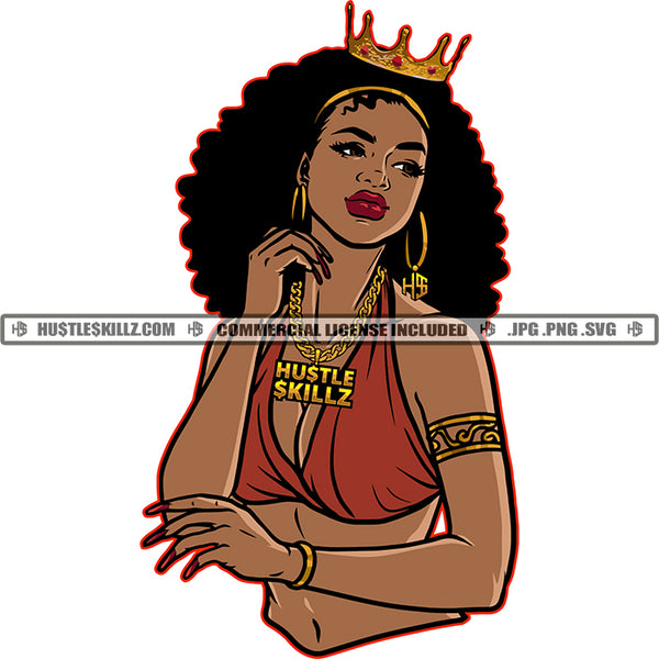 Black Queen Crown Crowned Halter Gold Loops Tattooed Ring Bracelet Hand Chin Skillz JPG PNG  Clipart Cricut Silhouette Cut Cutting