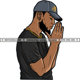 Black Man Beard Baseball Cap Hat Praying Pray Folded Hands Gold Chains Gold Earring T Shirt Sign Skillz JPG PNG  Clipart Cricut Silhouette Cut Cutting