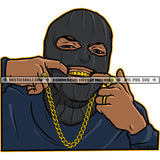Black Man Ski Mask Mask Gold Grills Gold Chain Ring Skillz JPG PNG  Clipart Cricut Silhouette Cut Cutting