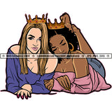 Two Queens Black White Women Crowns Laying Down Blonde Hair Afro  Skillz JPG PNG  Clipart Cricut Silhouette Cut Cutting