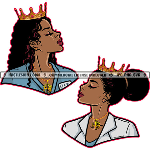 Queens Crowns Two Women Doctors Nurses Hospital Medical Uniforms Scrubs Stethoscopes  Skillz JPG PNG  Clipart Cricut Silhouette Cut Cutting