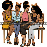 Four Women Friends Besties Girlfriends Queens Crowns Sitting Dress Slacks Pants Skirts Park Bench Skillz JPG PNG  Clipart Cricut Silhouette Cut Cutting