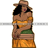Sexy Black Woman Wearing Hat Gold Off Shoulder Dress Box of Green  Skillz JPG PNG  Clipart Cricut Silhouette Cut Cutting
