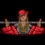 Gangster Woman Wearing Red Hat Carrying Two Gold Guns Pistols Weapons Gold Braids Red Fur Coat  Skillz JPG PNG  Clipart Cricut Silhouette Cut Cutting