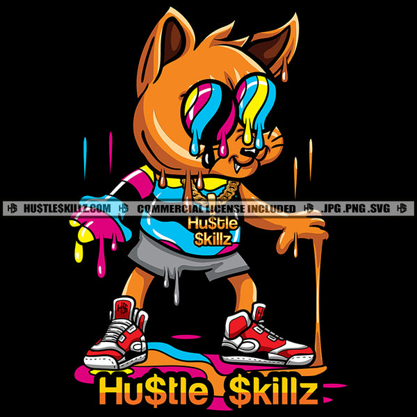 Rainbow Cat Rainbow Stripe Sunglasses Shirt Shorts Sneakers Dripping Gangster Cat Feline Abstract Cartoon Character Skillz JPG PNG  Clipart Cricut Silhouette Cut Cutting