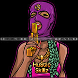 Gangster Woman Purple Ski Mask Braids Carrying Gold Gun Pistol Weapon Long Nails Skillz JPG PNG  Clipart Cricut Silhouette Cut Cutting