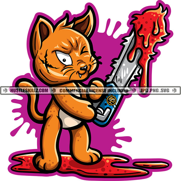 Creepy Gangster Cat Chain Saw Dripping Blood Bloody Wink Skillz JPG PNG  Clipart Cricut Silhouette Cut Cutting