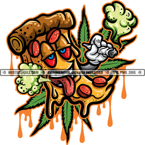 Melted Pizza Slice Smoking Colorful Dripping Vector Design Marijuana Leaf Cannabis High Life 420 Blunt Smoke Pot Stoned Silhouette SVG JPG PNG Vector Clipart Cricut Cutting Files