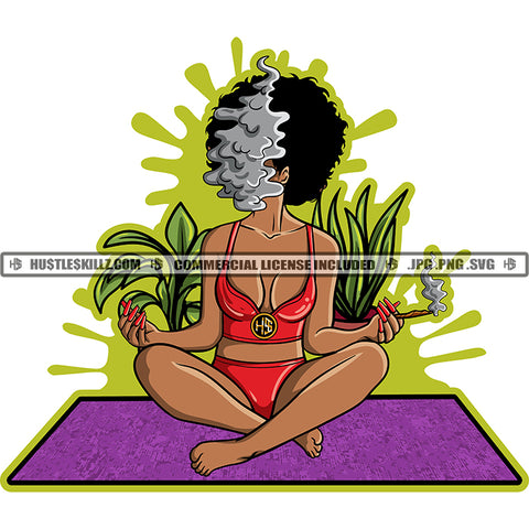 Sexy African American Women Smoking Weed Meditation Colorful Vector Marijuana Cannabis High Life Smoke Pot Stoned Yoga Silhouette SVG JPG PNG Vector Clipart Cricut Cutting Files