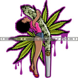 Sexy African American Curly Hair Women Hugging Weed Blunt Marijuana Colorful Dripping Vector Marijuana Leaf Background Women In Heel Cannabis High Life Smoke Pot Stoned SVG JPG PNG Vector Clipart Cricut Cutting Files