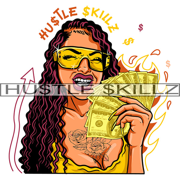 African American Smile Face Woman Melanin Nubian Girl Holding Money Design Element Black Girl Magic Ski Mask Gangster SVG JPG PNG Vector Clipart Cricut Cutting Files