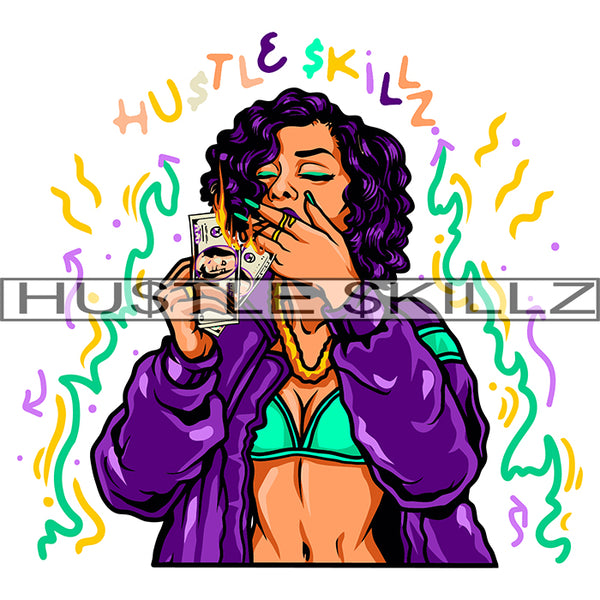 African American Woman Holding Money Melanin Nubian Girl Fire On Money Black Girl Curly Hair Design Element Magic Ski Mask Gangster SVG JPG PNG Vector Clipart Cricut Cutting Files